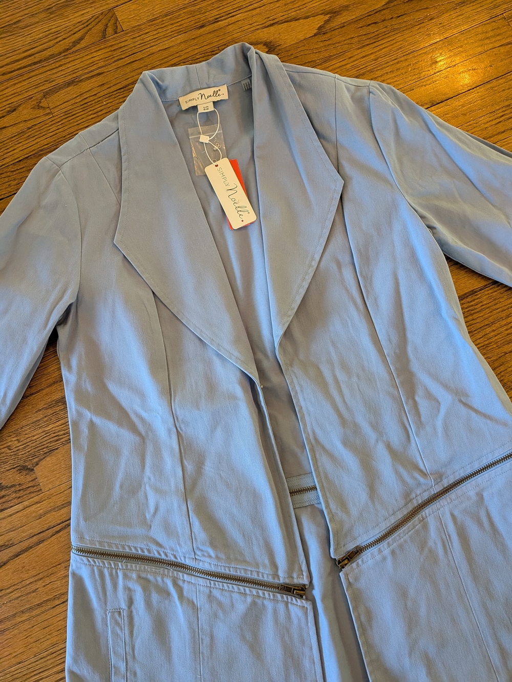 Simply Noelle Light Blue Two In One Zippered Blazer Jacket - Picture 3 of 5
